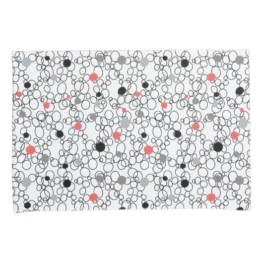 Coral Black White Circles, Dots 枕カバー (正面右)