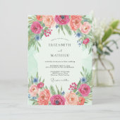 Coral Bloom Floral Romance Wedding 招待状 (スタンド正面)