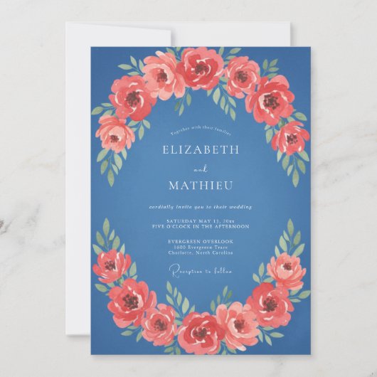 Coral Bloom Garland Wedding 招待状 (正面)