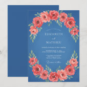 Coral Bloom Garland Wedding 招待状 (正面/裏面)