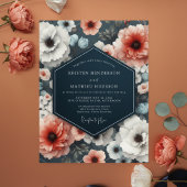 Coral Bloom Moody Romance Wedding 招待状