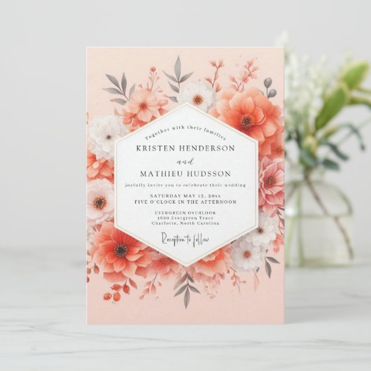 Coral Bloom Romance Wedding 招待状 (スタンド正面)