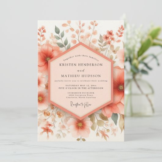 Coral Bloom Wedding 招待状 (スタンド正面)