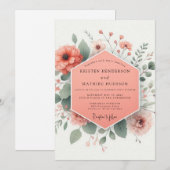 Coral Blossom Bloom Wedding 招待状 (正面/裏面)