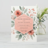 Coral Blossom Botanical Romance Wedding 招待状 (スタンド正面)