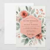 Coral Blossom Botanical Romance Wedding 招待状 (正面/裏面)