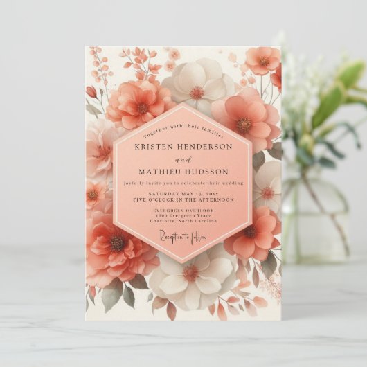 Coral Blossom Romantic Wedding 招待状 (スタンド正面)