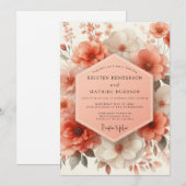 Coral Blossom Romantic Wedding 招待状 (正面/裏面)