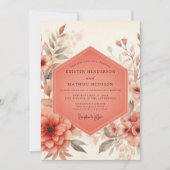 Coral Blossom Rustic Wedding 招待状 (正面)