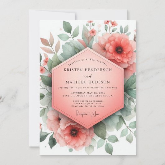 Coral Blossom Whimsical Wedding 招待状 (正面)
