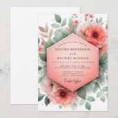 Coral Blossom Whimsical Wedding 招待状 (正面/裏面)