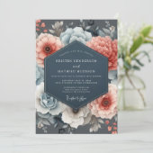 Coral Blue Floral Romance Wedding 招待状 (スタンド正面)