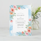 Coral Blue Painterly Botanical Wedding 招待状 (スタンド正面)