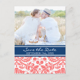 Coral Blue Photo Save the Date 結婚's Postcard 案内ポストカード