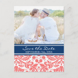 Coral Blue Photo Save the Date 結婚's Postcard 案内ポストカード