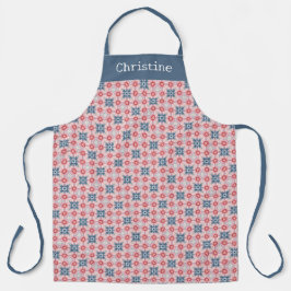 Coral Blue Star Pattern Personalized Name エプロン