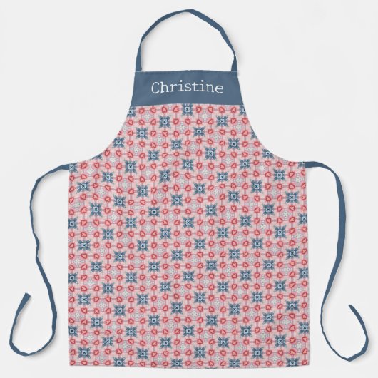 Coral Blue Star Pattern Personalized Name エプロン (正面)