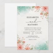 Coral Blush Botanical Archway Wedding 招待状 (正面/裏面)