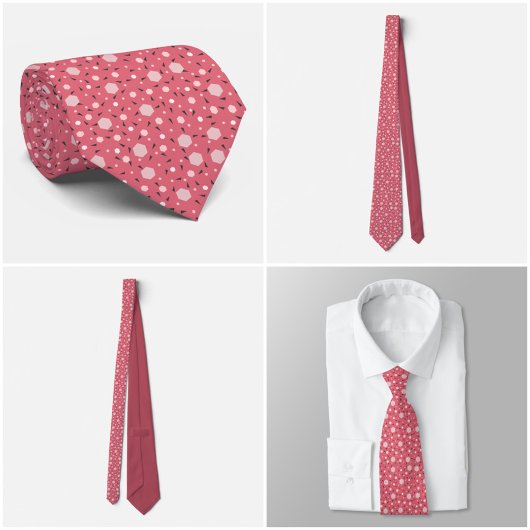 Coral Blush Hexagon & Charcoal Triangle Tie ネクタイ