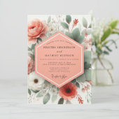 Coral Botanical Elegance Wedding 招待状 (スタンド正面)