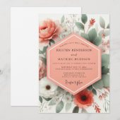 Coral Botanical Elegance Wedding 招待状 (正面/裏面)