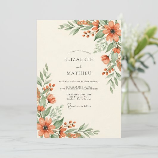 Coral Botanical Rustic Wedding 招待状 (スタンド正面)