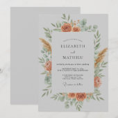 Coral Botanical Wreath Wedding 招待状 (正面/裏面)