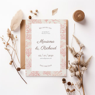 Coral Branch Save the Date Invitation 招待状
