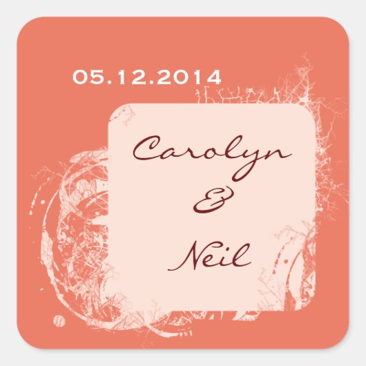 Coral Bride & Groom Squareステッカーカスタマイズ- スクエアシール (正面)