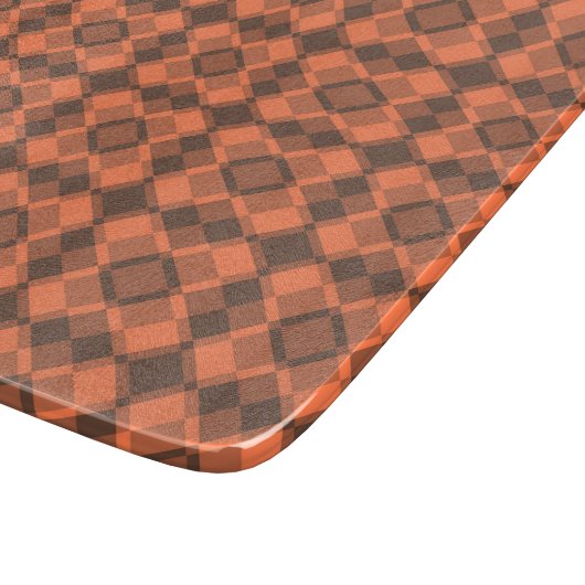 Coral Brown Checker Argyle Pattern カッティングボード (角)