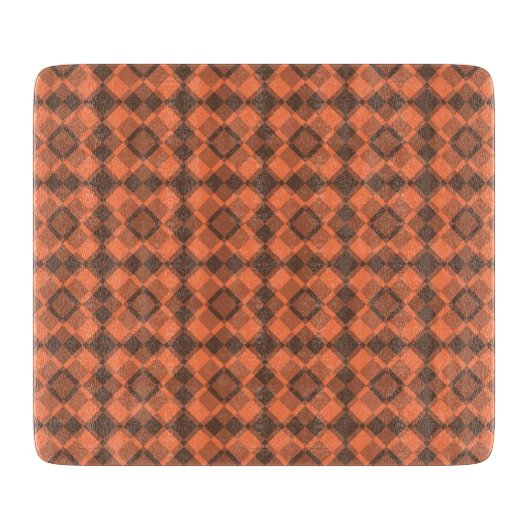 Coral Brown Checker Argyle Pattern カッティングボード (正面)