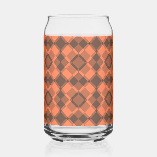 Coral Brown Checker Argyle Pattern ガラス缶 (正面)
