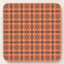 Coral Brown Checker Argyle Pattern コースター
