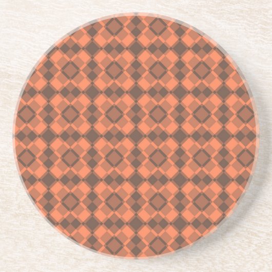 Coral Brown Checker Argyle Pattern コースター (正面)