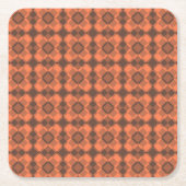 Coral Brown Checker Argyle Pattern スクエアペーパーコースター (正面)