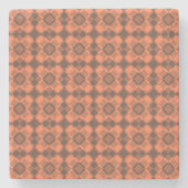 Coral Brown Checker Argyle Pattern ストーンコースター (正面)