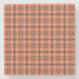 Coral Brown Checker Argyle Pattern ストーンコースター