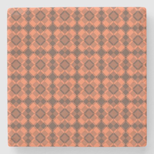 Coral Brown Checker Argyle Pattern ストーンコースター (正面)