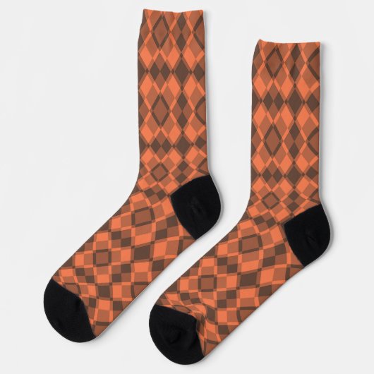 Coral Brown Checker Argyle Pattern ソックス (左)