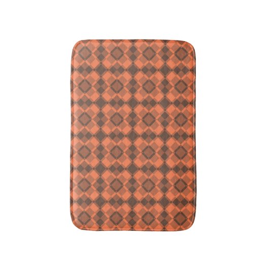 Coral Brown Checker Argyle Pattern バスマット (正面縦)