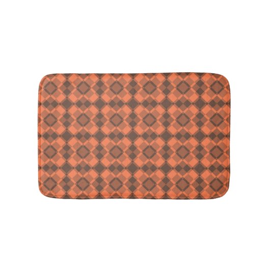Coral Brown Checker Argyle Pattern バスマット (正面)