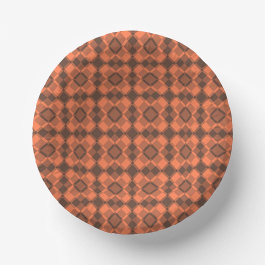 Coral Brown Checker Argyle Pattern ペーパーボウル (正面)