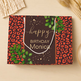 Coral Brown Leopard Print ラージペーパーバッグ