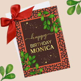 Coral Brown Leopard Print 箔グリーティングカード