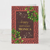 Coral Brown Leopard Print 箔グリーティングカード (正面)