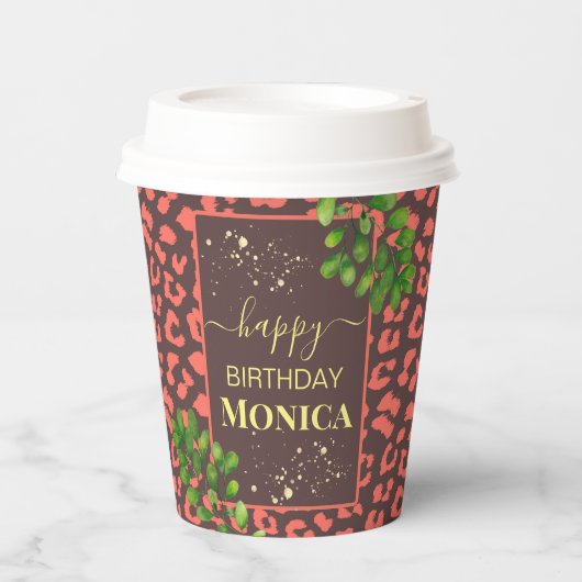 Coral Brown Leopard Print 紙コップ (正面)