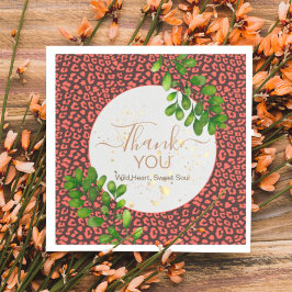 Coral Brown Leopard Print Thank You スタンダードカクテルナプキン