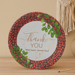 Coral Brown Leopard Print Thank You ペーパープレート