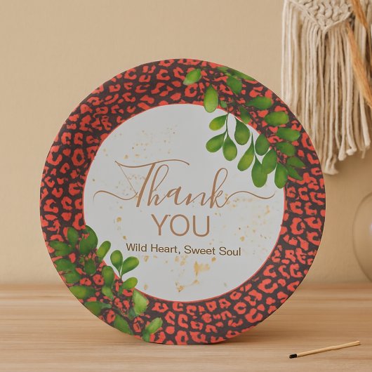 Coral Brown Leopard Print Thank You ペーパープレート