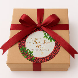 Coral Brown Leopard Print Thank You Sticker ラウンドシール